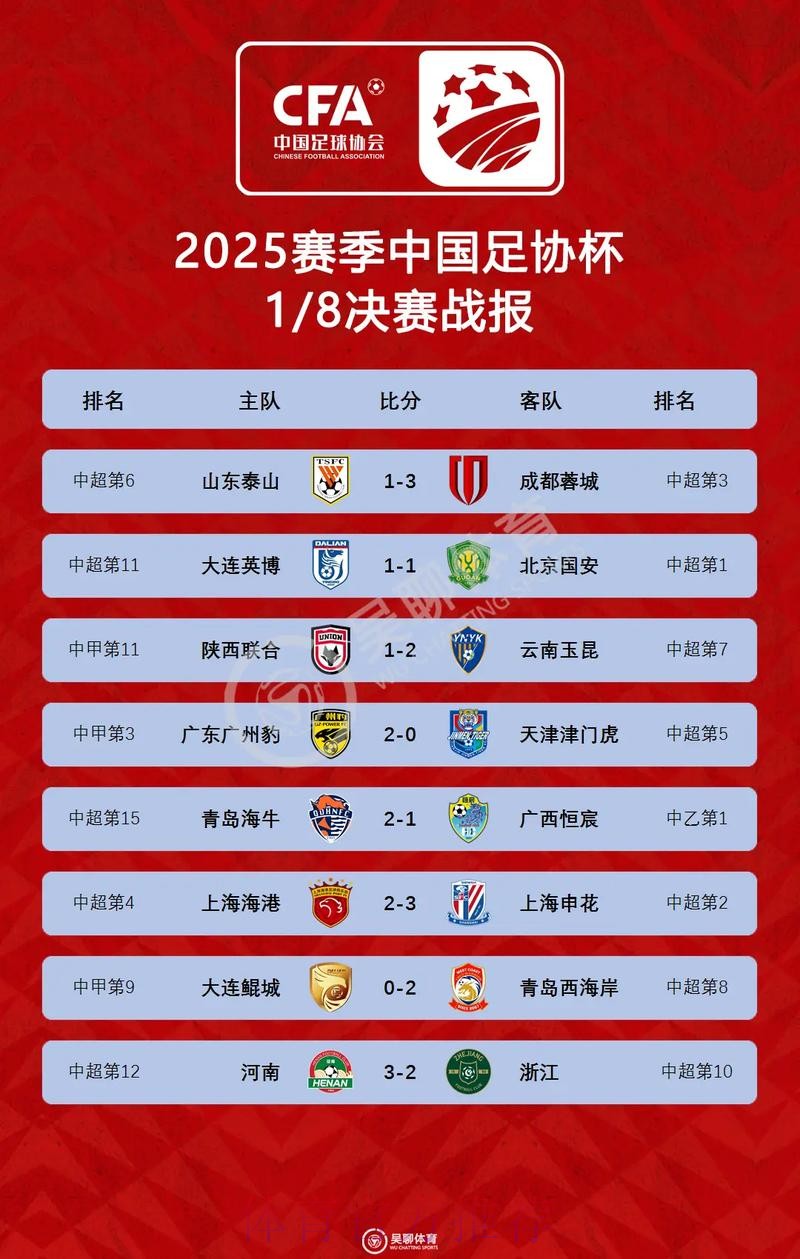 足协杯第四轮战罢  申花、国安、蓉城晋级八强